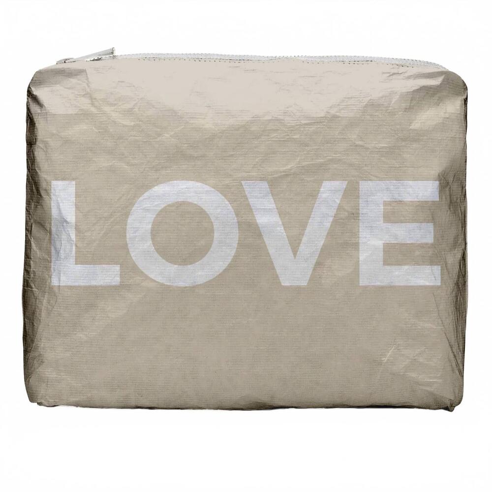 NEW HI LOVE TRAVEL women's zipper pouch in golden beige with love